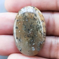 Pietra di Sole Nera Naturale Forma Ovale Piatto Cabochon Liscio Fatto a Mano 34X23X6mm 7,80gm 1pz