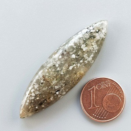 Pietra di Sole Nera Naturale Forma Marquise Piatto Cabochon Liscio Fatto a Mano 46X14X6mm 6,92gm 1pz