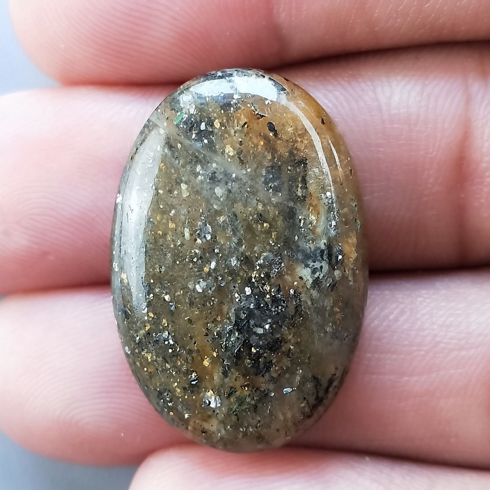Pietra di Sole Nera Naturale Forma Ovale Piatto Cabochon Liscio Fatto a Mano 29X19X6mm 6,50gm 1pz