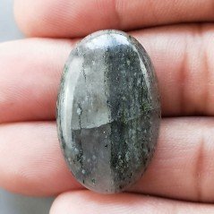 Pietra di Sole Nera Naturale Forma Ovale Piatto Cabochon Liscio Fatto a Mano 30X19X6mm 6,05gm 1pz