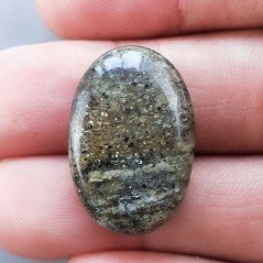 Pietra di Sole Nera Naturale Forma Ovale Piatto Cabochon Liscio Fatto a Mano 26X16X6mm 4,80gm 1pz