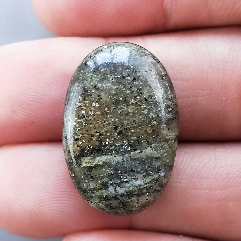 Pietra di Sole Nera Naturale Forma Ovale Piatto Cabochon Liscio Fatto a Mano 26X16X6mm 4,80gm 1pz