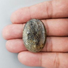 Pietra di Sole Nera Naturale Forma Ovale Piatto Cabochon Liscio Fatto a Mano 34X24X6mm 9,10gm 1pz
