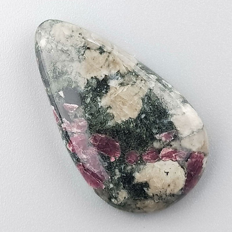 Pietra Eudialite Naturale Forma Goccia Piatto Cabochon Liscio Fatto a Mano 36X21X6mm 7,80gm 1pz