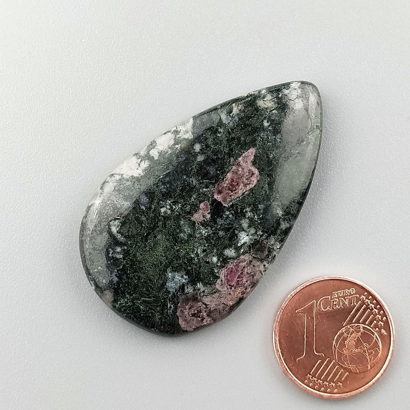 Pietra Eudialite Naturale Forma Goccia Piatto Cabochon Liscio Fatto a Mano 40X24X5mm 10,55gm 1pz