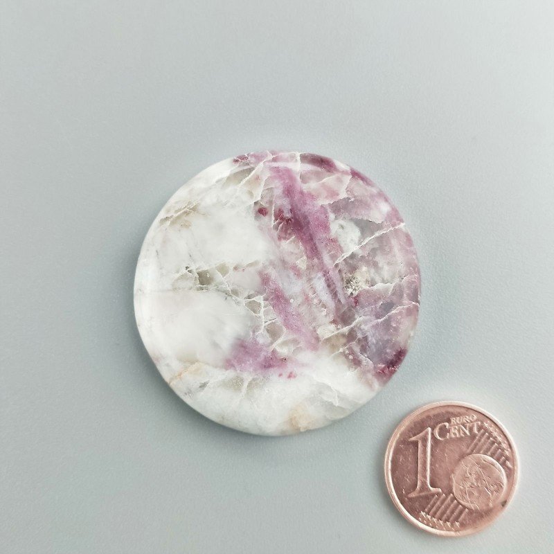 Cabochon di Lepidolite Naturale Tondo, Piatto e Liscio, 35x35x5 mm, 11,85 g, Fatto a Mano