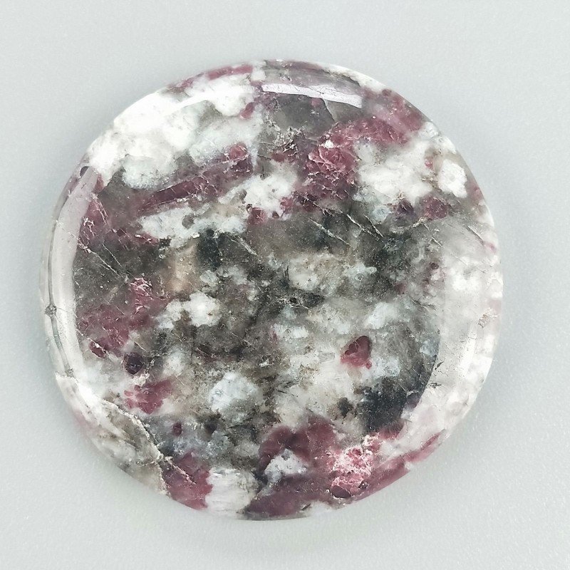 Lepidolite Naturale Forma Tondo Piatto Cabochon Liscio Fatto a Mano 36X36X5mm 10,80gm 1pz