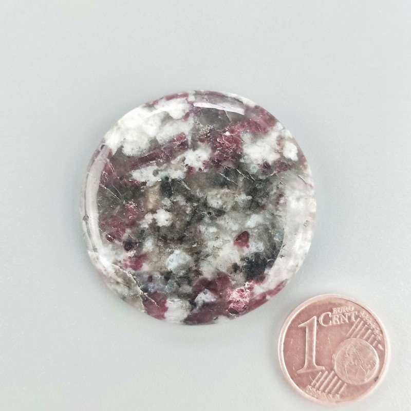 Cabochon di Lepidolite Naturale Tondo, Piatto e Liscio, 36x36x5 mm, 10,80 g, Fatto a Mano