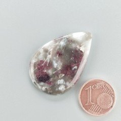 Lepidolite Naturale Forma Goccia Piatto Cabochon Liscio Fatto a Mano 34X23mm 5,12gm 1pz