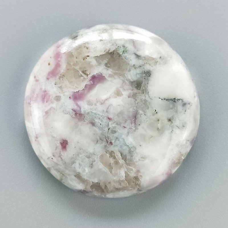 Lepidolite Naturale Forma Tondo Piatto Cabochon Liscio Fatto a Mano 35X35X7mm 14,55gm 1pz