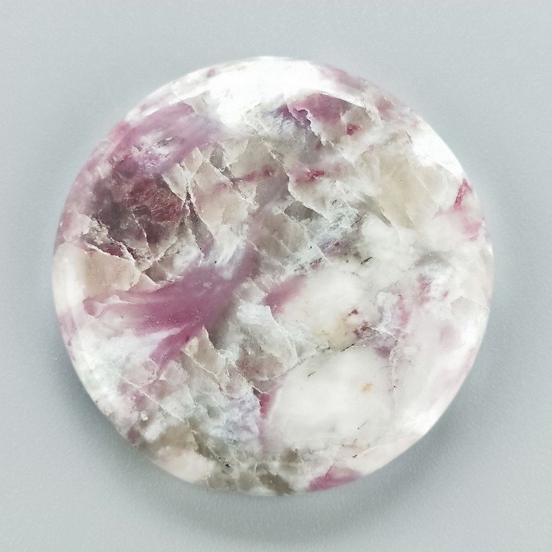 Lepidolite Naturale Forma Tondo Piatto Cabochon Liscio Fatto a Mano 40X40X7mm 18,65gm 1pz