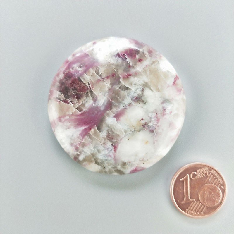 Cabochon di Lepidolite Naturale Tondo, Piatto e Liscio, 40x40x7 mm, 18,65 g, Fatto a Mano