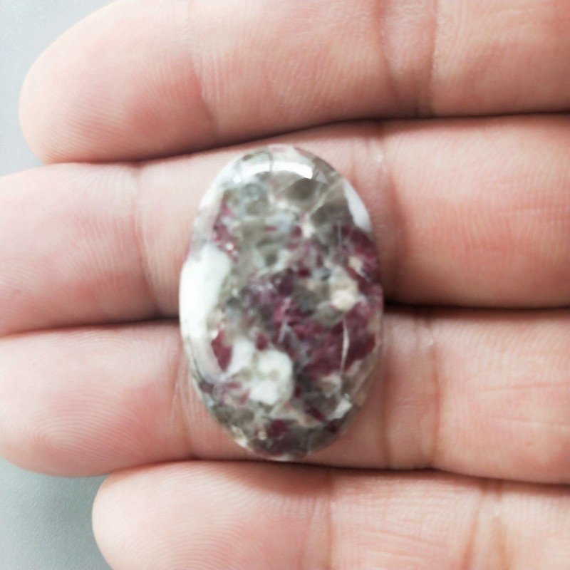 Lepidolite Naturale Forma Ovale Piatto Cabochon Liscio Fatto a Mano 29X19mm 5,06gm 1pz