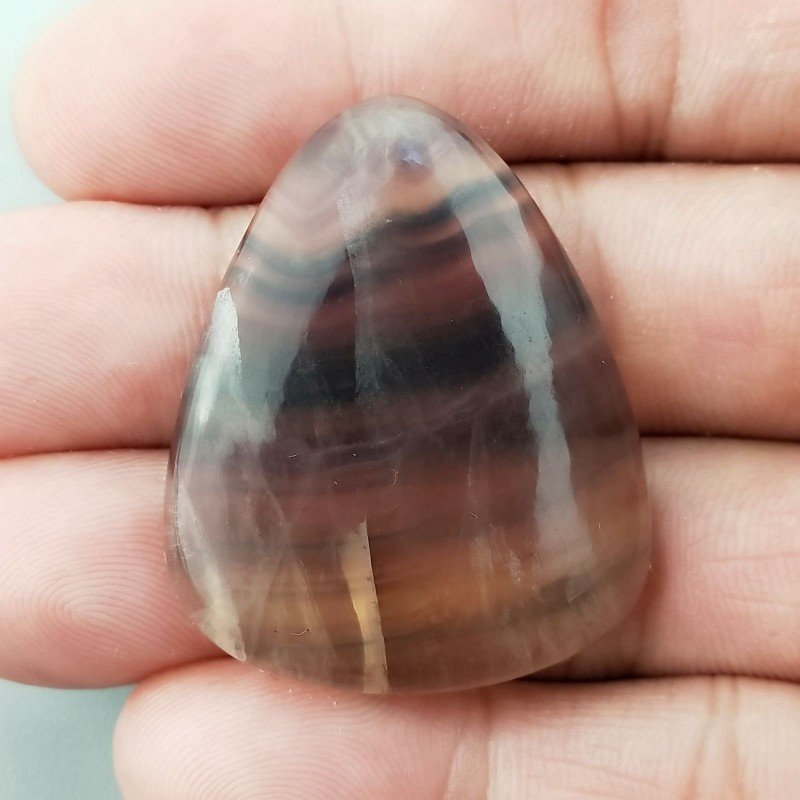 Fluorite Naturale Forma Goccia Piatto Cabochon Liscio Fatto a Mano 39X31mm 15,54gm 1pz