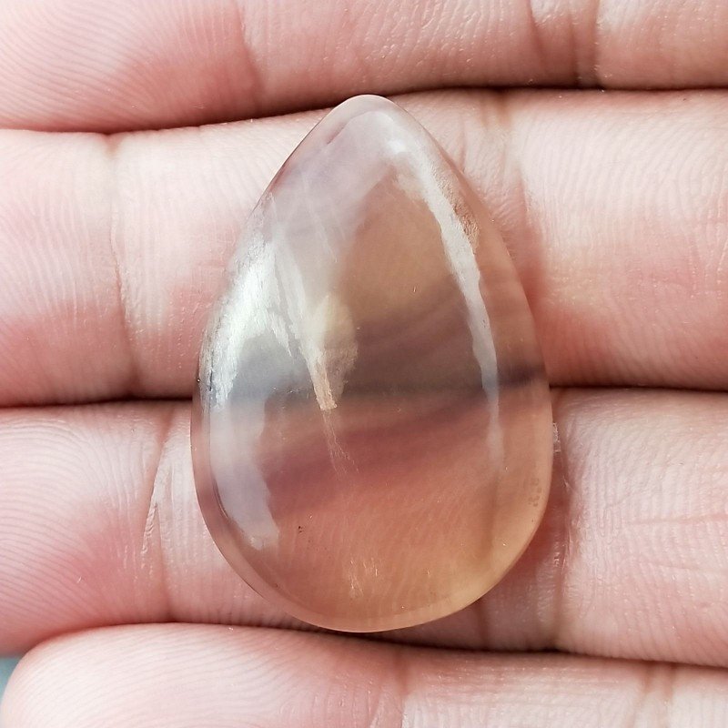 Fluorite Naturale Forma Goccia Piatto Cabochon Liscio Fatto a Mano 32X22X6mm 7,60gm 1pz