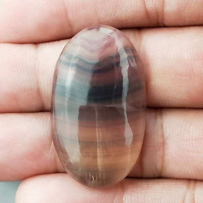 Fluorite Naturale Forma Ovale Piatto Cabochon Liscio Fatto a Mano 36X21mm 8,67gm 1pz