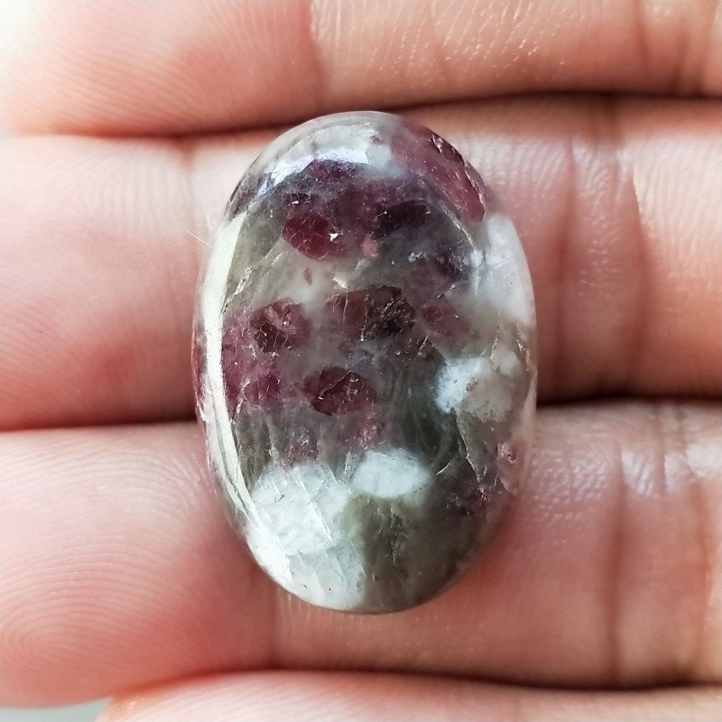 Lepidolite Naturale Forma Ovale Piatto Cabochon Liscio Fatto a Mano 27X19mm 6,17gm 1pz