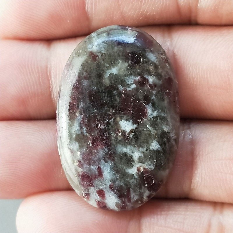Lepidolite Naturale Forma Ovale Piatto Cabochon Liscio Fatto a Mano 35X24X5mm 8,15gm 1pz