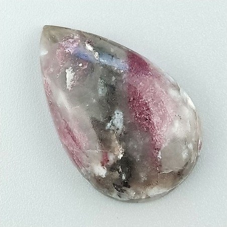 Lepidolite Naturale Forma Goccia Piatto Cabochon Liscio Fatto a Mano 30X19X6mm 5,55gm 1pz