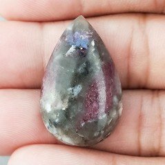 Cabochon di Lepidolite Naturale Goccia, Piatto e Liscio, 30x19x6 mm, 5,55 g, Fatto a Mano
