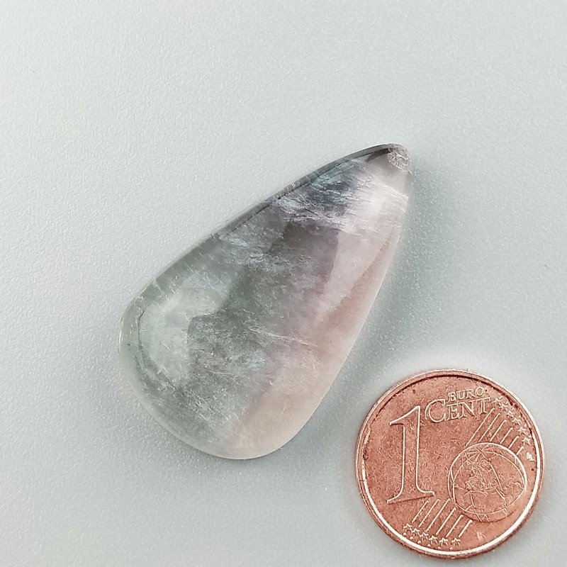 Fluorite Naturale Forma Goccia Piatto Cabochon Liscio Fatto a Mano 30X18X8mm 8,90gm 1pz