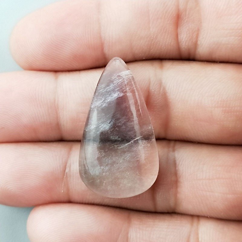 Fluorite Naturale Forma Goccia Piatto Cabochon Liscio Fatto a Mano 30X18X8mm 8,90gm 1pz