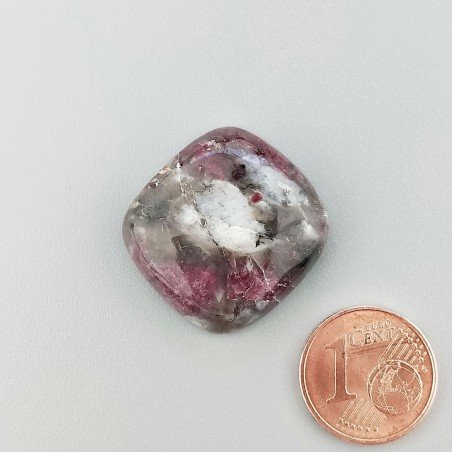 Lepidolite Naturale Forma Cuscino Piatto Cabochon Liscio Fatto a Mano 21X22mm 6,25gm 1pz