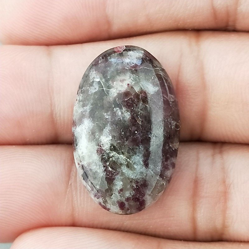 Lepidolite Naturale Forma Ovale Piatto Cabochon Liscio Fatto a Mano 27X17mm 4,70gm 1pz
