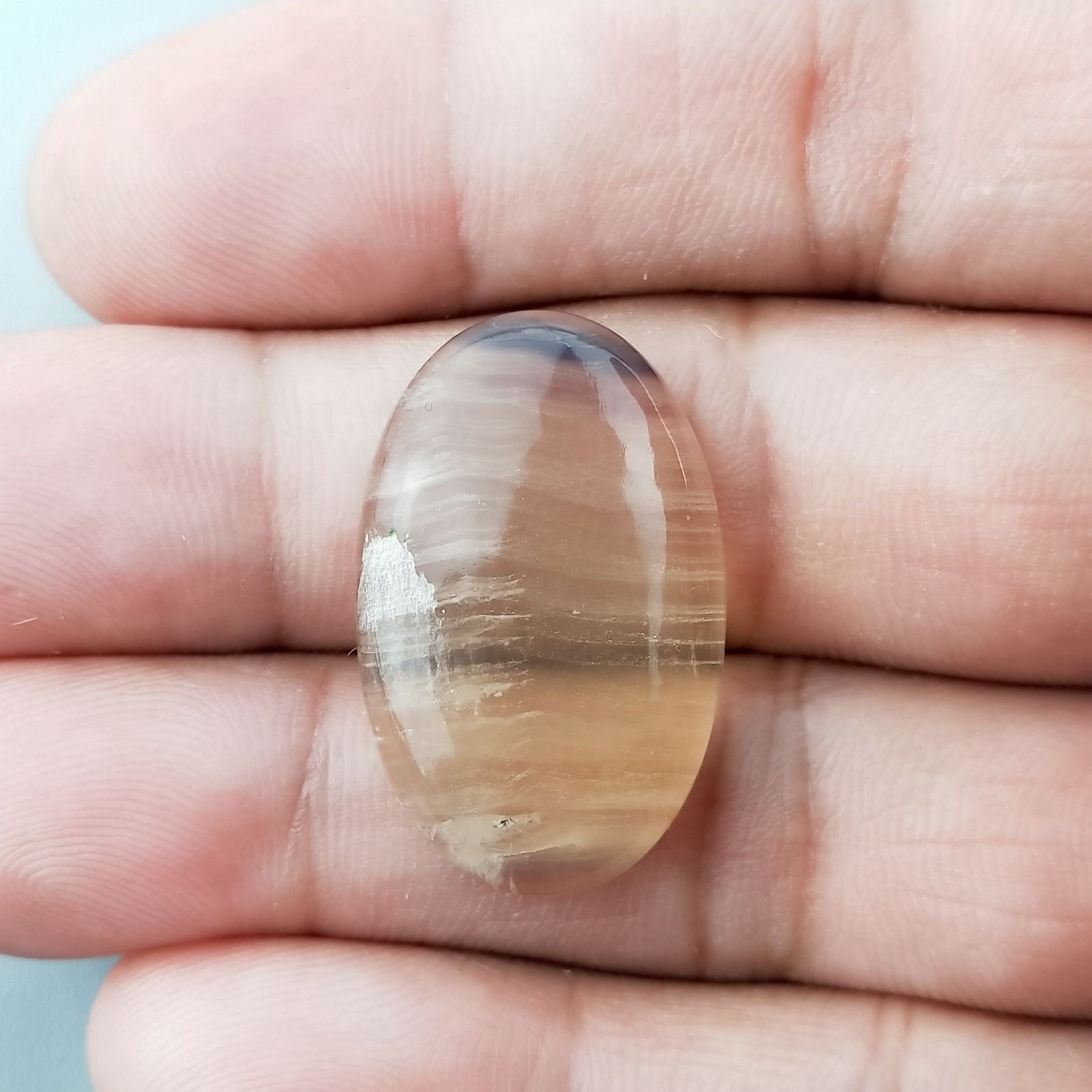 Fluorite Naturale Forma Ovale Piatto Cabochon Liscio Fatto a Mano 28X18X6mm 5,99gm 1pz