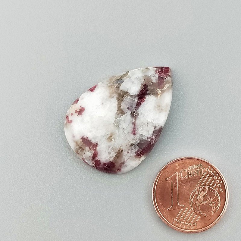 Cabochon di Lepidolite Naturale Goccia, Piatto e Liscio, 28x19x5 mm, 4,15 g, Fatto a Mano