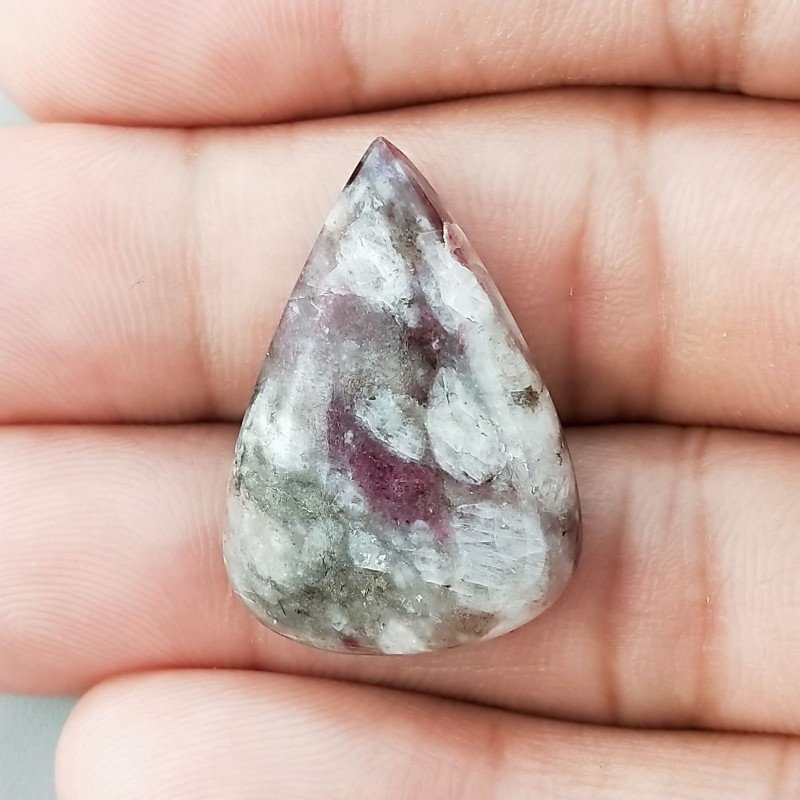 Lepidolite Naturale Forma Goccia Piatto Cabochon Liscio Fatto a Mano 27X19X5mm 4,50gm 1pz