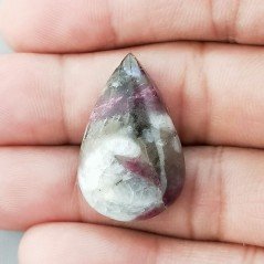 Cabochon di Lepidolite Naturale Goccia, Piatto e Liscio, 28x18x6 mm, 4,70 g, Fatto a Mano