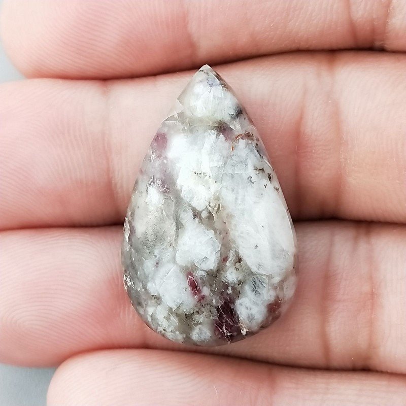 Lepidolite Naturale Forma Goccia Piatto Cabochon Liscio Fatto a Mano 29X18X6mm 5,20gm 1pz