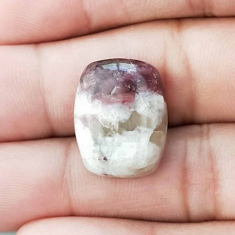 Lepidolite Naturale Forma Cuscino Piatto Cabochon Liscio Fatto a Mano 20X15X6mm 3,50gm 1pz