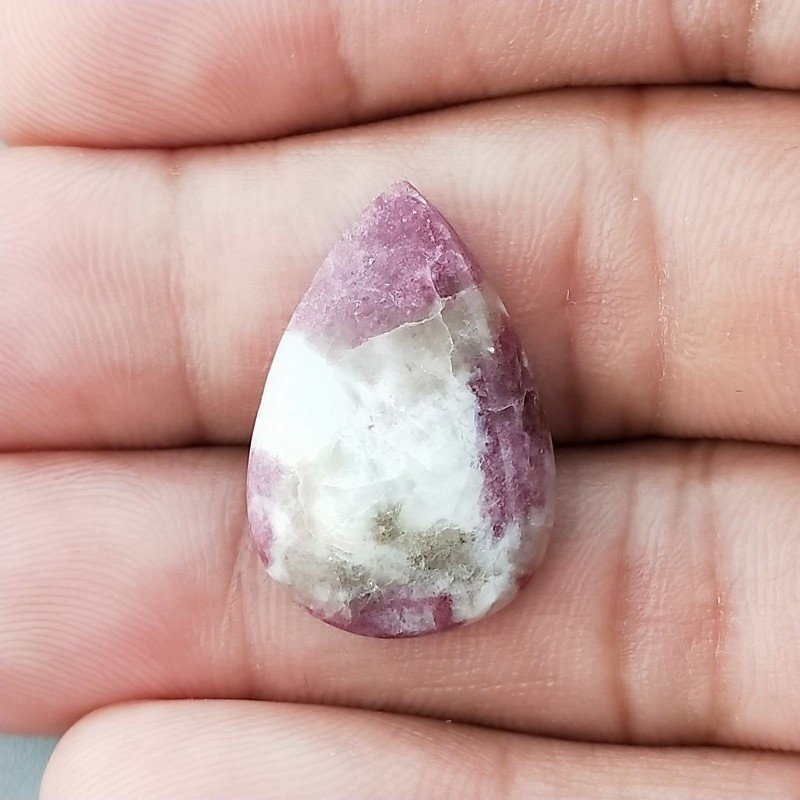 Lepidolite Naturale Forma Goccia Piatto Cabochon Liscio Fatto a Mano 23X16X3mm 2,10gm 1pz