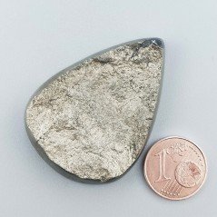 Pirite Grezzo Naturale Forma Goccia Piatto Cabochon Grezzo Lati Lisci Fatto a Mano 43X31X8mm 24,25gm 1pz