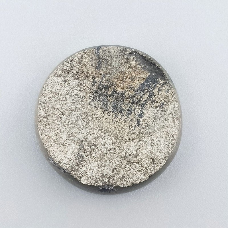 Pirite Grezzo Naturale Forma Tondo Piatto Cabochon Grezzo Lati Lisci Fatto a Mano 32X7mm 20,13gm 1pz