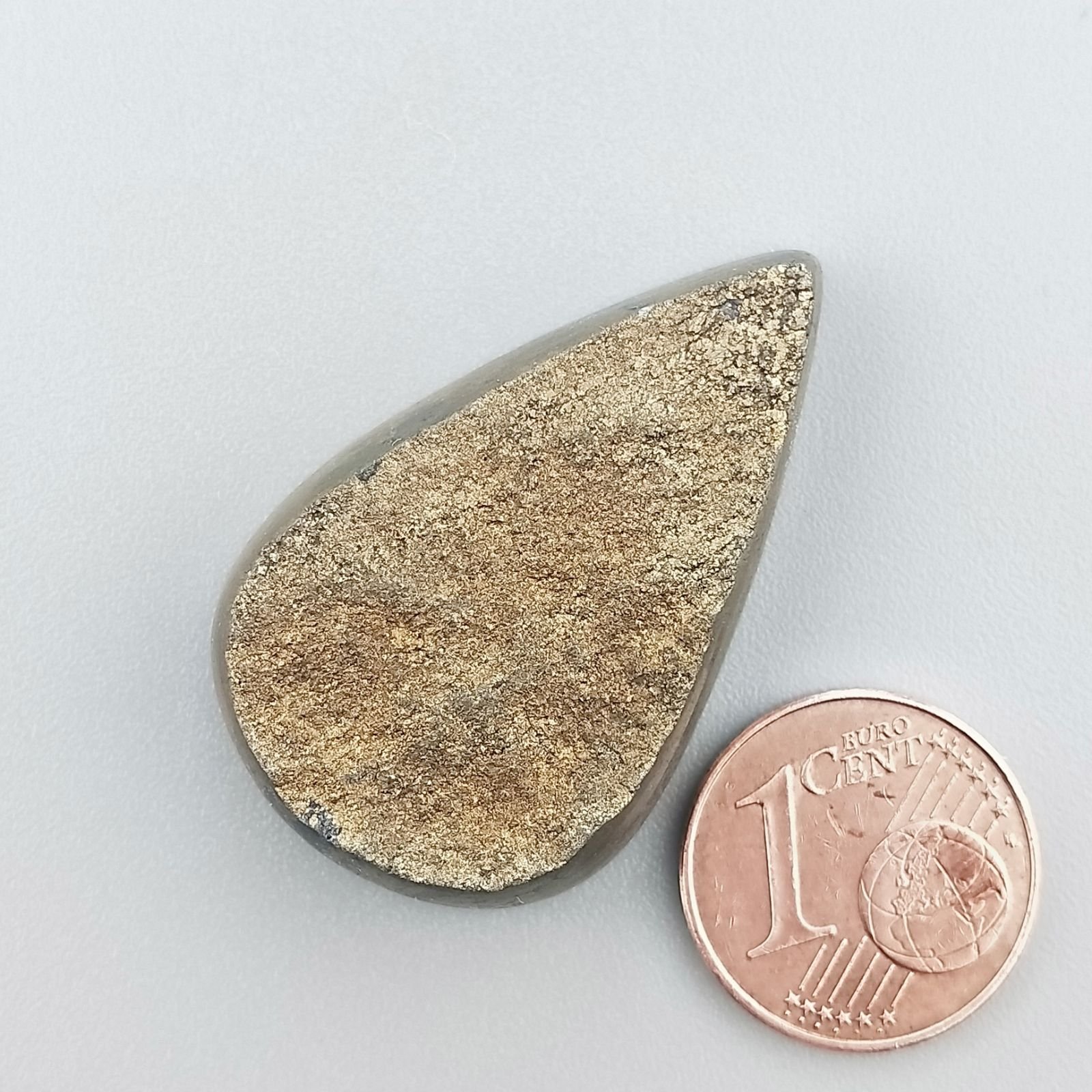 Pirite Grezzo Naturale Forma Goccia Piatto Cabochon Grezzo Lati Lisci Fatto a Mano 35X22X8mm 15,80gm 1pz