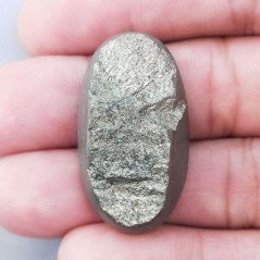 Cabochon di Pirite Grezzo Naturale Ovale, Piatto con Lati Lisci, 35x19x8 mm, 15,90 g, Fatto a Mano Cabochon di Pirite Grezzo Naturale Ovale, Piatto con Lati Lisci, 35x19x8 mm, 15,90 g, Fatto a Mano