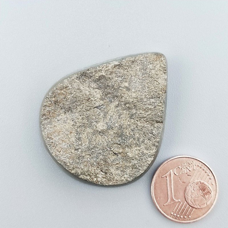 Cabochon di Pirite Grezzo Naturale Goccia, Piatto con Lati Lisci, 37x31x6 mm, 21,00 g, Fatto a Mano