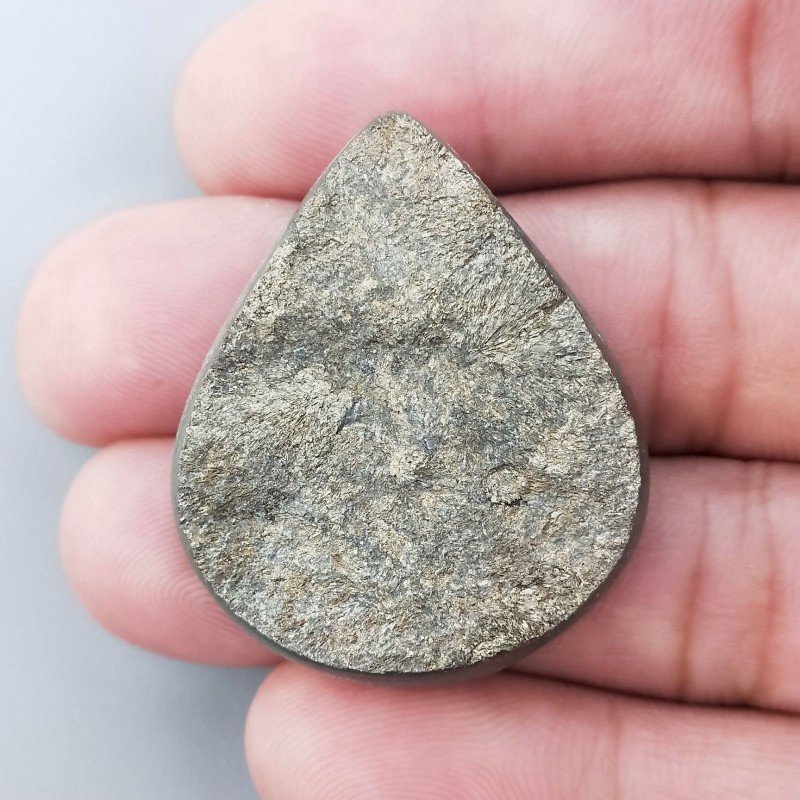 Pirite Grezzo Naturale Forma Goccia Piatto Cabochon Grezzo Lati Lisci Fatto a Mano 37X31X6mm 21,00gm 1pz