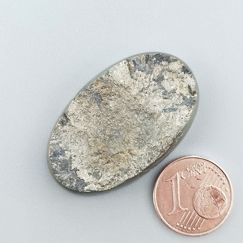 Cabochon di Pirite Grezzo Naturale Ovale, Piatto con Lati Lisci, 35x22x6 mm, 17,20 g, Fatto a Mano