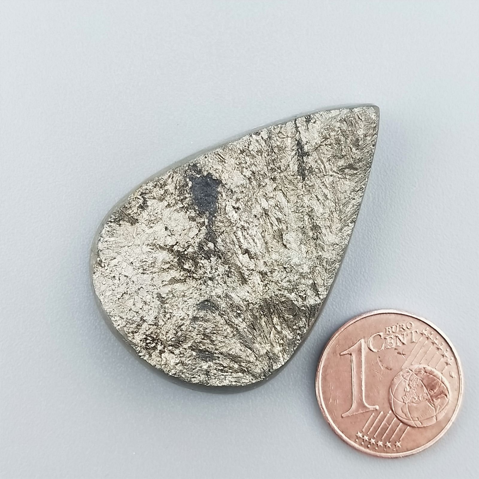 Pirite Grezzo Naturale Forma Goccia Piatto Cabochon Grezzo Lati Lisci Fatto a Mano 38X26X9mm 21,07gm 1pz