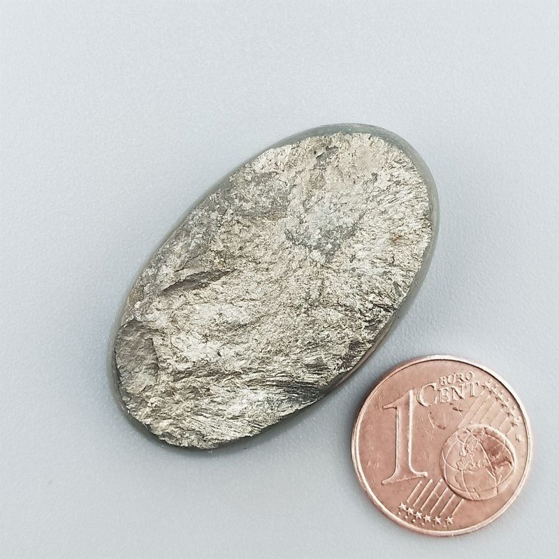 Cabochon di Pirite Grezzo Naturale Ovale, Piatto con Lati Lisci, 35x21x8 mm, 19,25 g, Fatto a Mano