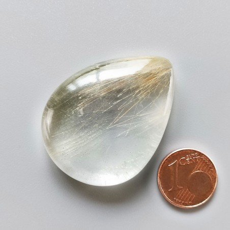 Quarzo Rutilato Dorato Naturale Forma Goccia Piatto Cabochon Liscio Fatto a Mano 40X31X11mm 20,38gm 1pz