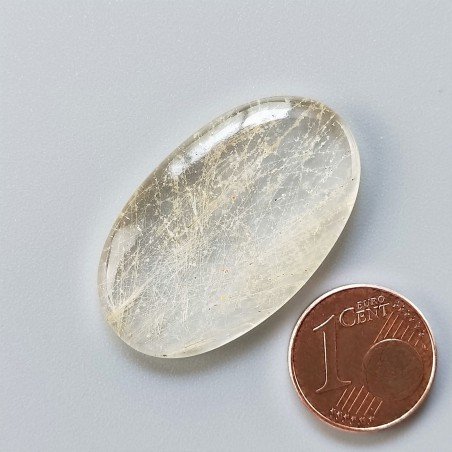 Quarzo Rutilato Dorato Naturale Forma Ovale Piatto Cabochon Liscio Fatto a Mano 34X20X5mm 6,02gm 1pz