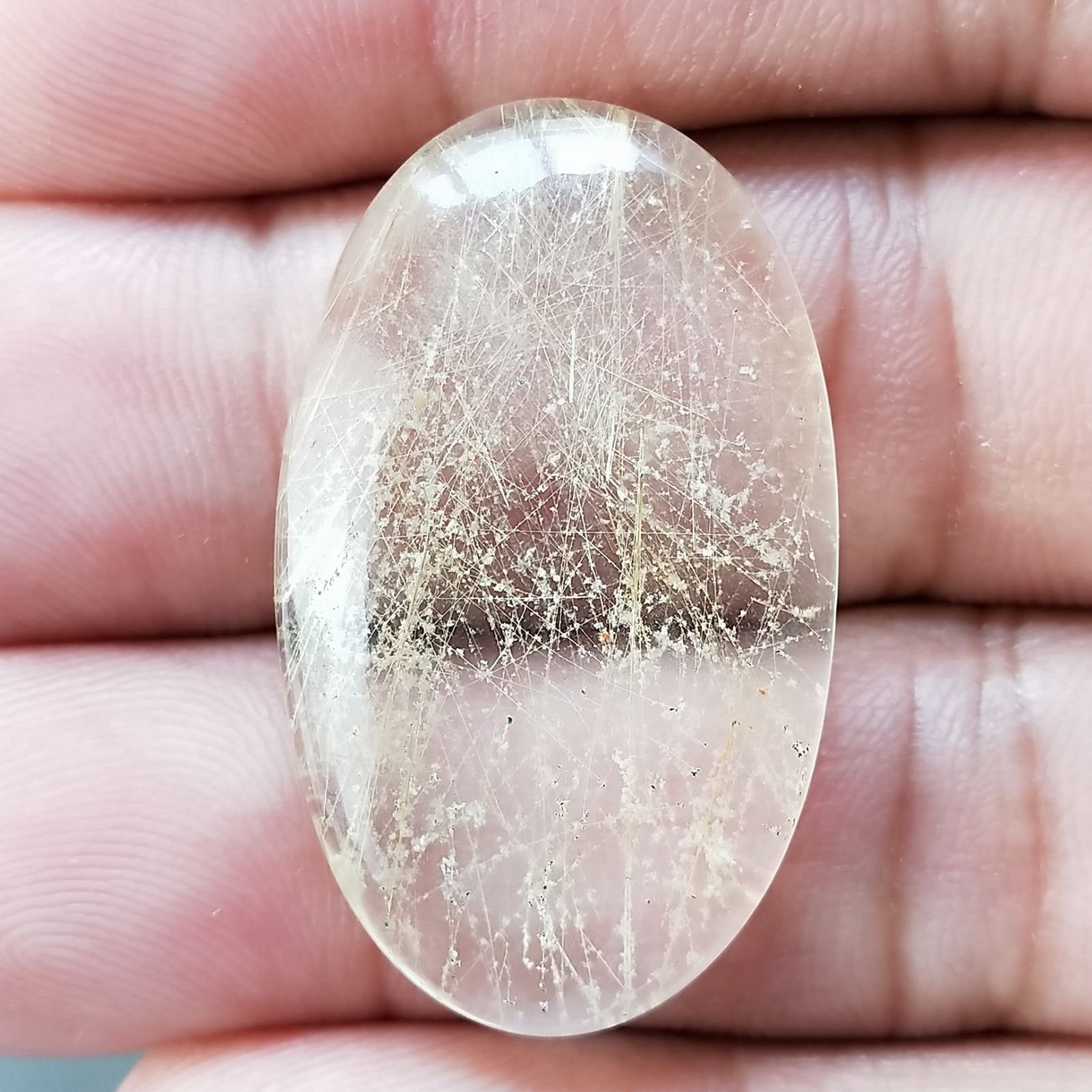 Quarzo Rutilato Dorato Naturale Forma Ovale Piatto Cabochon Liscio Fatto a Mano 34X20X5mm 6,02gm 1pz