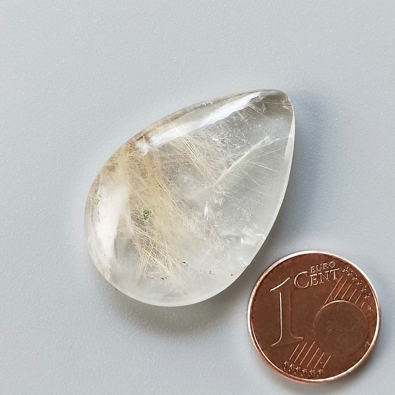 Cabochon di Quarzo Rutilato Dorato Naturale Goccia, Piatto e Liscio, 31x21x6 mm, 6,60 g, Fatto a Mano