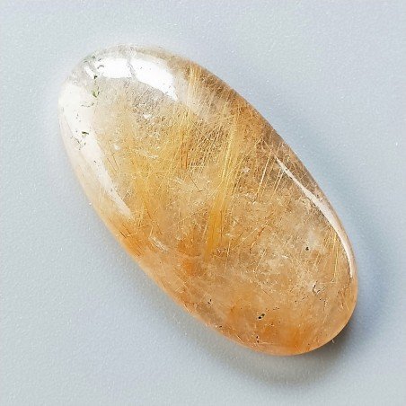 Quarzo Rutilato Dorato Naturale Forma Ovale Piatto Cabochon Liscio Fatto a Mano 37X19X6mm 7,40gm 1pz