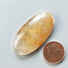 Quarzo Rutilato Dorato Naturale Forma Ovale Piatto Cabochon Liscio Fatto a Mano 37X19X6mm 7,40gm 1pz